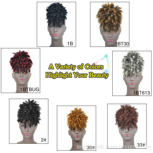 High Puff Afro Kinky Curly Synthetic Ponytail with Bangs Ponytail Hair Extension Drawstring Short  Pony Tail Clip in for Women
